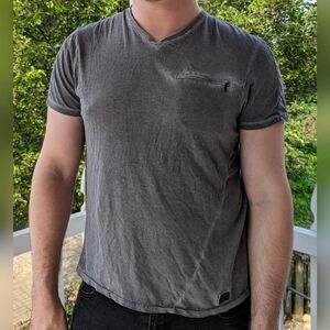 Calvin Klein Jeans Gray V-neck T-shirt with Zippered Breast Pocket